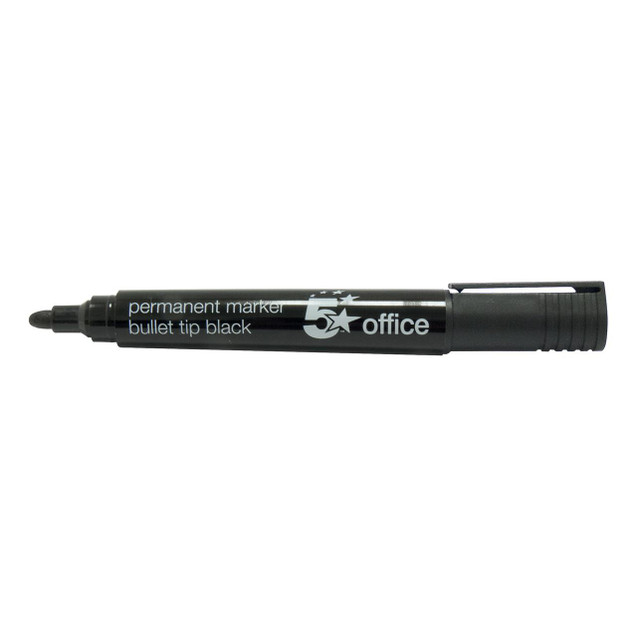 CW Office Permanent Marker Bullet Tip BLK PK12, black permanent marker with bullet tip and convenient cap for professional writing and marking.