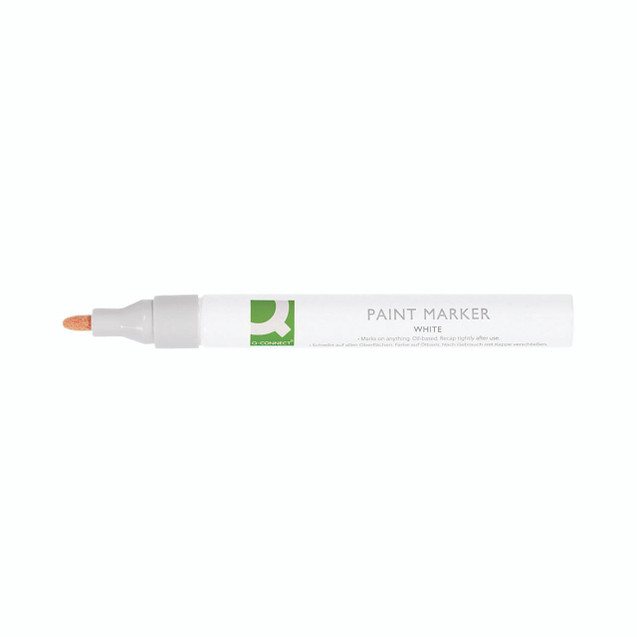 CW Office Q-Connect Paint Marker White PK10, white paint marker with a compact design and easy-to-use felt tip for marking on various surfaces.