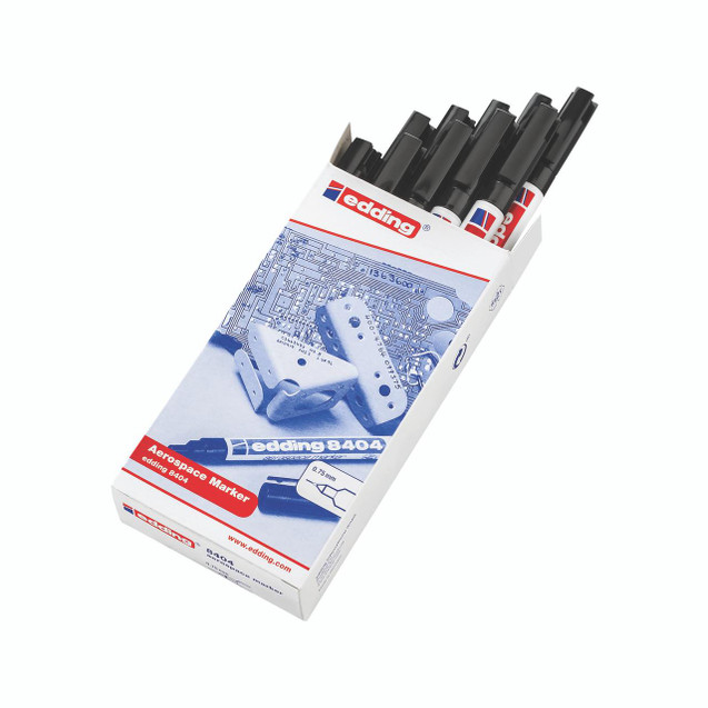CW Office Edding Aerospace Marker BK PK10, black markers in a white box with aerospace-themed design and the Edding logo.