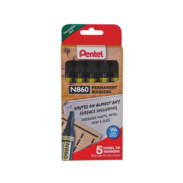 Pentel Chisel Tip Marker BLK PK5