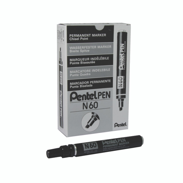 Pentel N60 Chsl Tip Marker BLK PK12