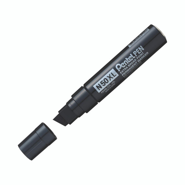 Product CW Office Pentel N50XL-A Jumbo Permanent Marker, black marker with retractable tip in open position.