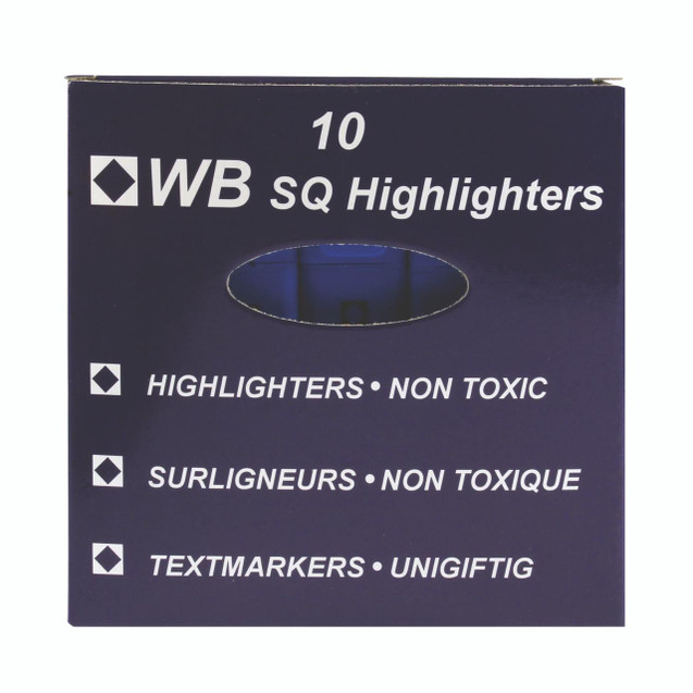CW Office Blue Hi-Glo Highlighter Pens PK10, box of 10 blue highlighter pens for effective marking and highlighting in documents and notes.