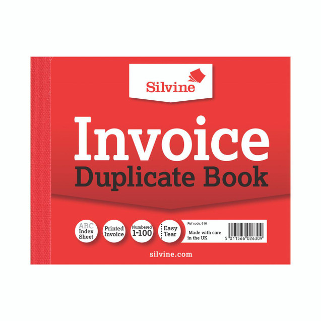 CW Office Silvine Dup Invoice Book 616 PK12, red cover duplicate invoice book for office use with multiple pages for billing and record keeping.