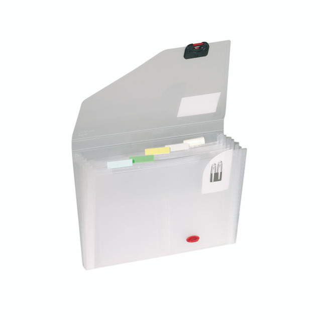CW Office Snopake A4 6 Part Organiser Clear, transparent A4 file organiser with six sections and a secure clip on top for organizing documents