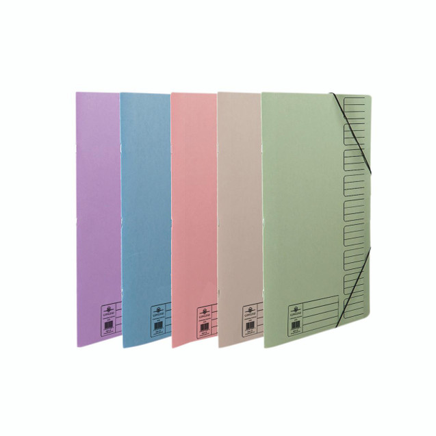 CW Office Concord Nine Part File FC AST PK10, colorful pastel file folders with a side elastic strap for organize documents.