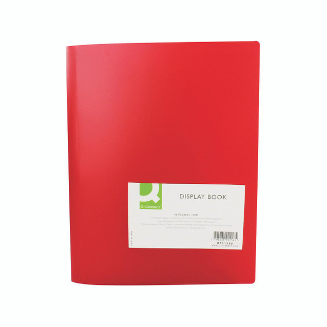 CW Office Q-Connect Dsp Book 40 Pocket Red, red display book with 40 transparent pockets for organization.