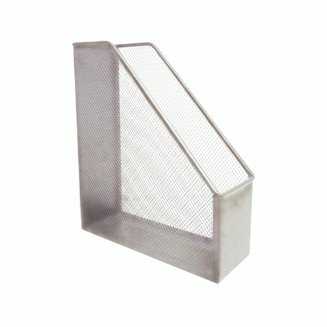 CW Office Q-Connect Mesh Magazine File Silver, metallic mesh magazine file for organized storage.