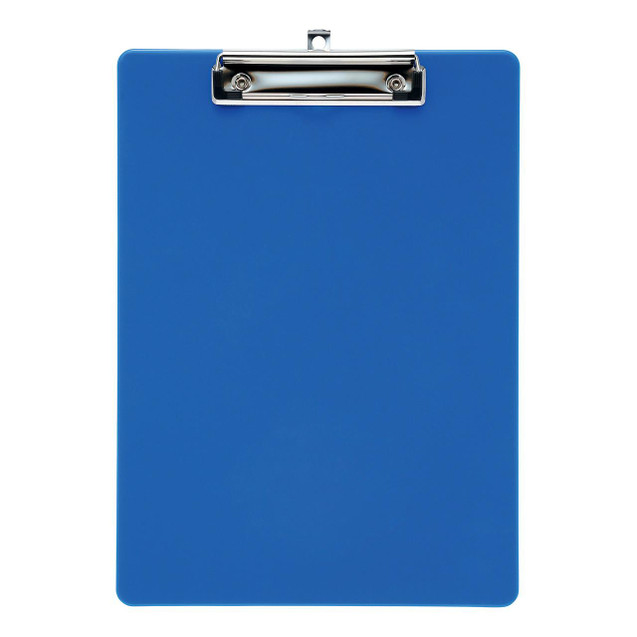 CW Office Clipboard Solid Plastic A4 Blue, blue plastic clipboard with metal clip for documents and writing paper.