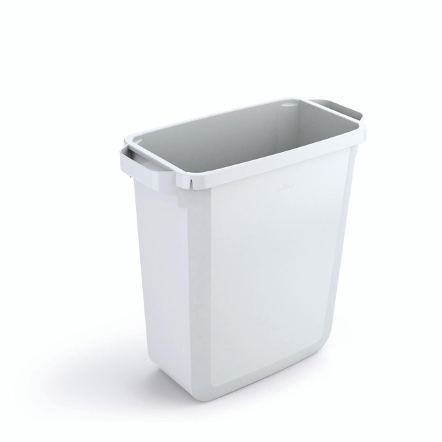 CW Office Durable Durabin Waste Bin 60L White, a white rectangular plastic waste bin with a removable grey inner liner for office waste management.