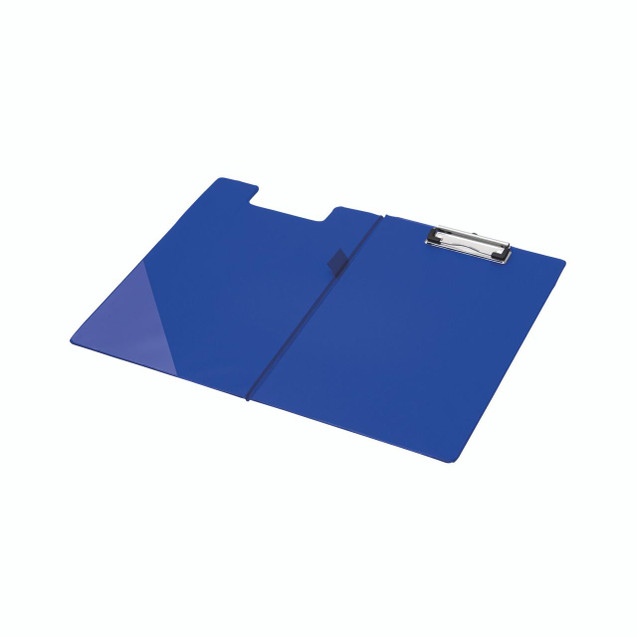 CW Office Q-Connect PVC Fold Clipboard A4 BLU, blue A4-sized portable document holder with foldable design and metal clip.
