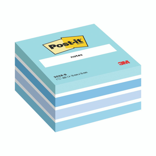 CW Office Post-It Cube 76X76MM Blue 2028B, stack of blue sticky note pads for office use