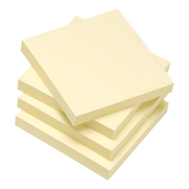 CW Office Re-Move Sticky Note 76X76 Ylw PK12, yellow sticky notes in a stack for office use and reminders.