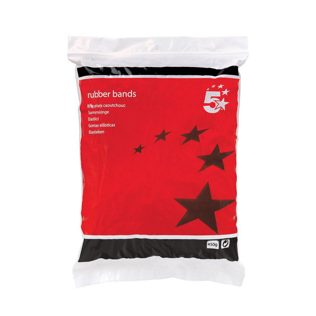 CW Office Rubber Bands NO64 89X6MM BAG 454G, red and black packaging with stars and product details
