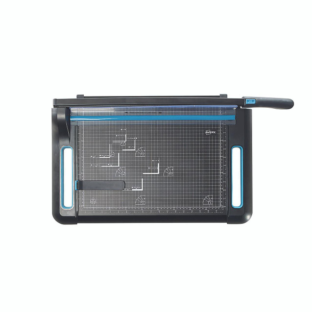 CW Office Avery A3 Precision Guillotine, professional paper cutting machine with a clear measurement grid and adjustable cutting arm.