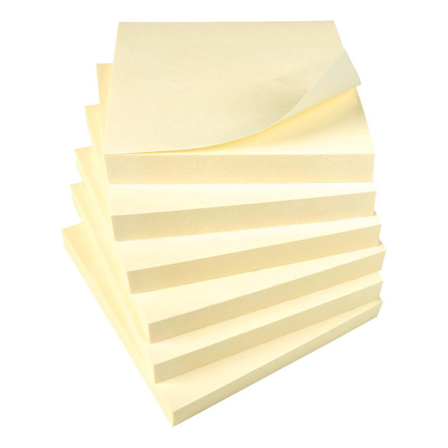 CW Office Re-Move Notes Repositionable, 76x76 mm, Yellow, Pack of 12, sticky note pads with repositionable notes stacked in the image.