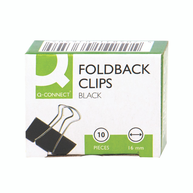 Q-Connect Foldback Clp 16MM BLK PK10