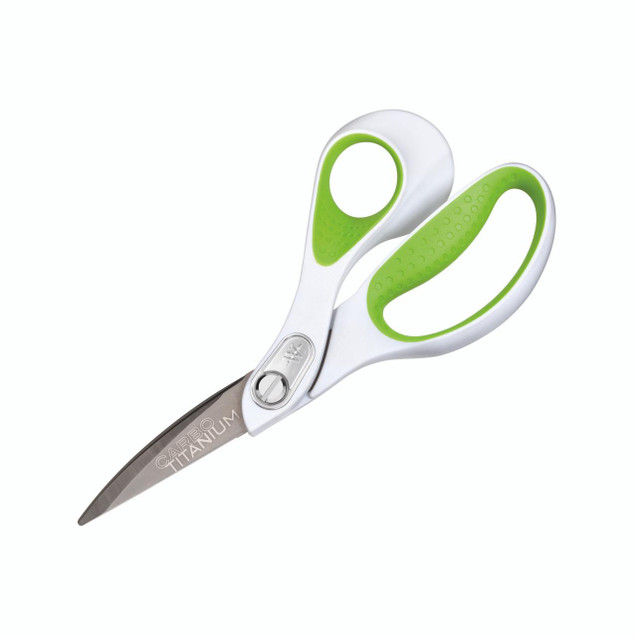 CW Office Westcott Carbo Titanm Scissors 214MM, ergonomic scissors with white and green handles and sharp stainless steel blades.