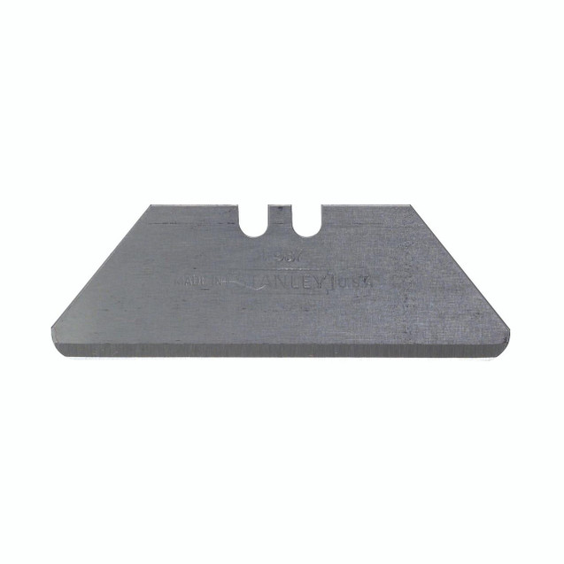 CW Office Stanley Safety Knife Blade Disp 10, close-up of a single replacement blade for safety knives, made of durable metal with engraved product details.