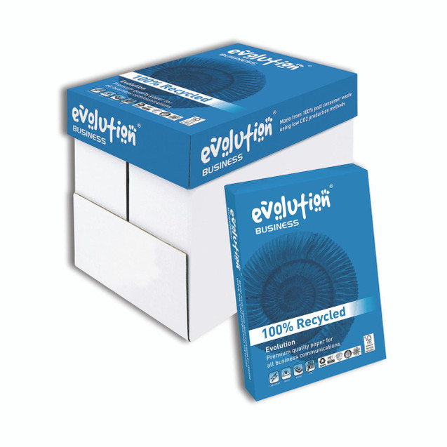 CW Office Evolution BUS PPR A4 80G WHT PK2500, image of a pack of white A4 recycled premium quality paper for business communication