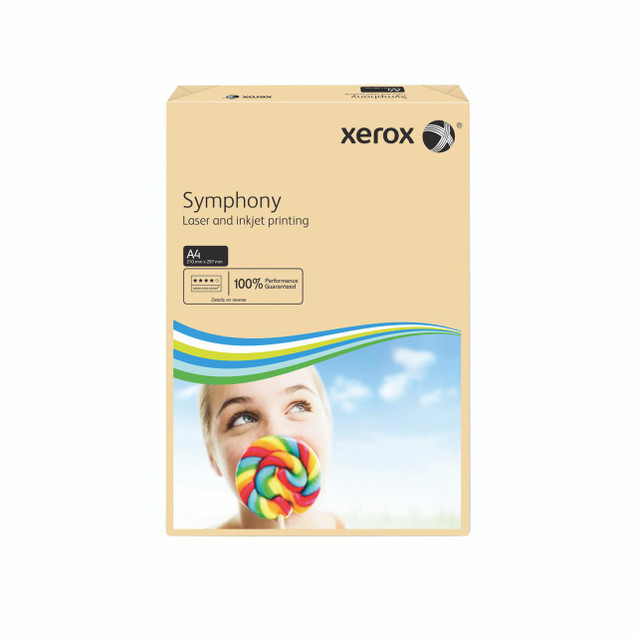 CW Office Xerox Symp A4 Paper 80G Salmon PK500, product packaging box with colorful design and an image of a girl with a lollipop.