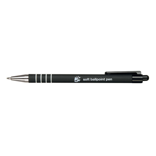 CW Office Retr Ball Pen Soft Grip Med BLK PK12, a black retractable ballpoint pen with a soft grip and metal tip.