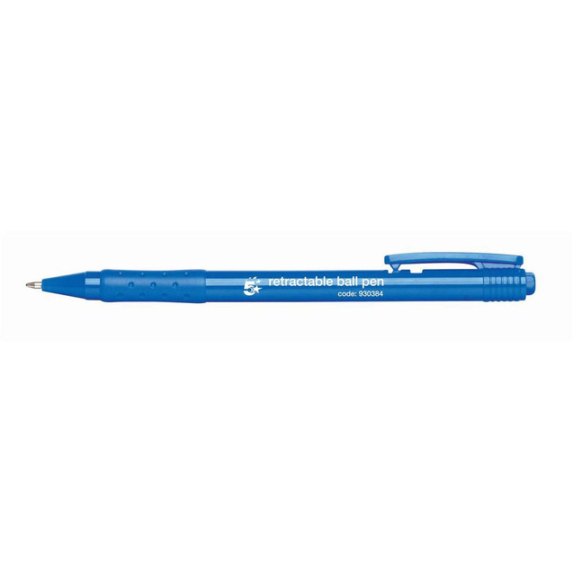 CW Office Retr Ball Pen Medium Blue PK20, blue retractable ballpoint pen with a clip for writing and a comfortable grip.