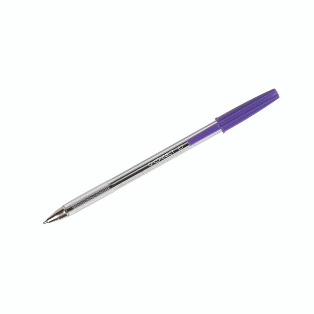 CW Office Q-Connect Md Violet Blpoint Pen PK50, close-up of a violet capped ballpoint pen on a white background.