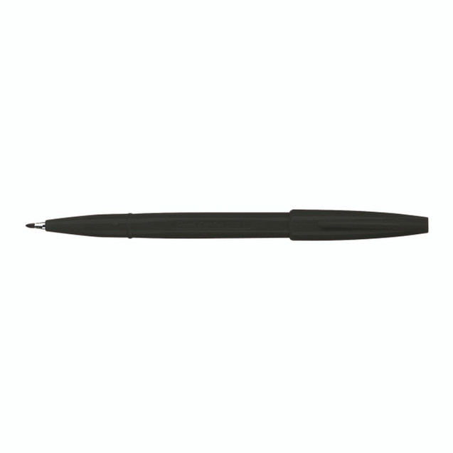 CW Office Pentel S520 Sign W/Based Pen BLK P12, black retractable ballpoint pen with a clip for writing and signing documents.