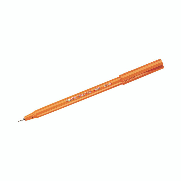 Product CW Office Pentel S570 Ula Fine W/B Pen Black, orange fine tip pen with black ink for precise writing.
