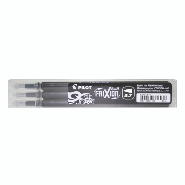 CW Office Pilot Frixion Rfl Black 075300301, refill ink pens in a transparent case with black ink refills and label indicating black color and 0.7 mm tip.