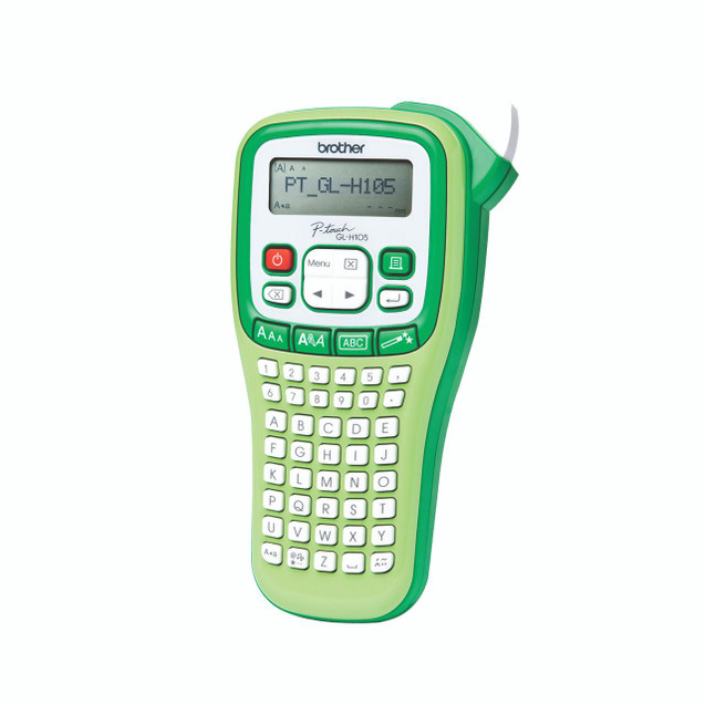 CW Office Brother GL-H105 Garden Label Printer, green handheld device with a digital display and alphanumeric keyboard for custom garden labels.