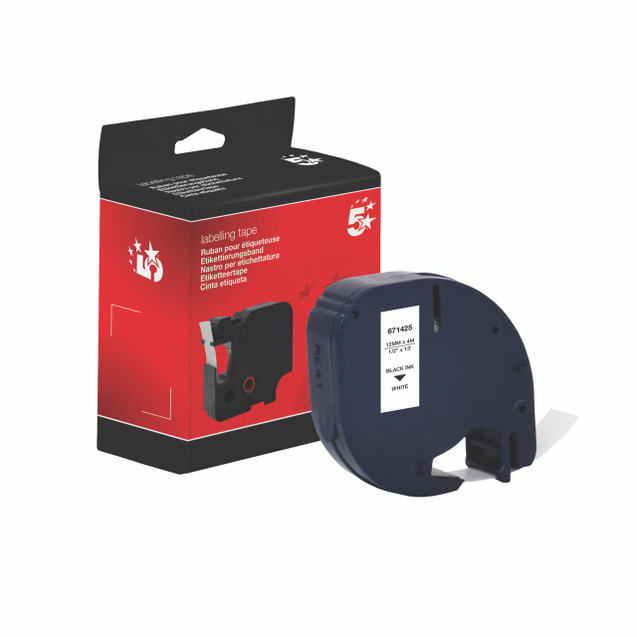 CW Office Letratag Tape 12MMX4M White Prl, label tape cartridge and packaging for professional label printing.