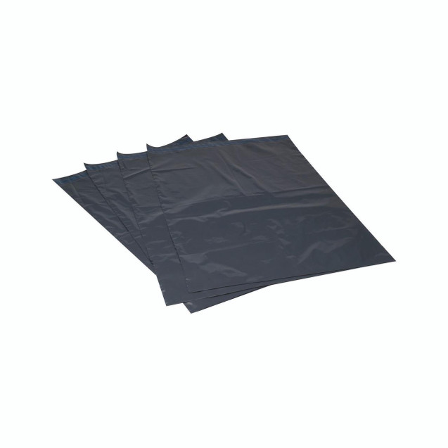 CW Office Mail BAG S/S 425X600MM PK100 GREY, set of four black mailing bags for office use.