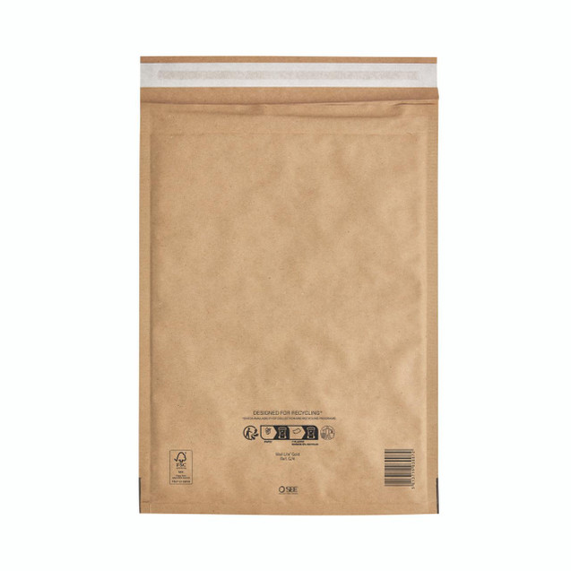 CW Office Bubble Lined BAG Gold 240X330 PK50, brown bubble mailer envelope with gold lining and secure adhesive strip
