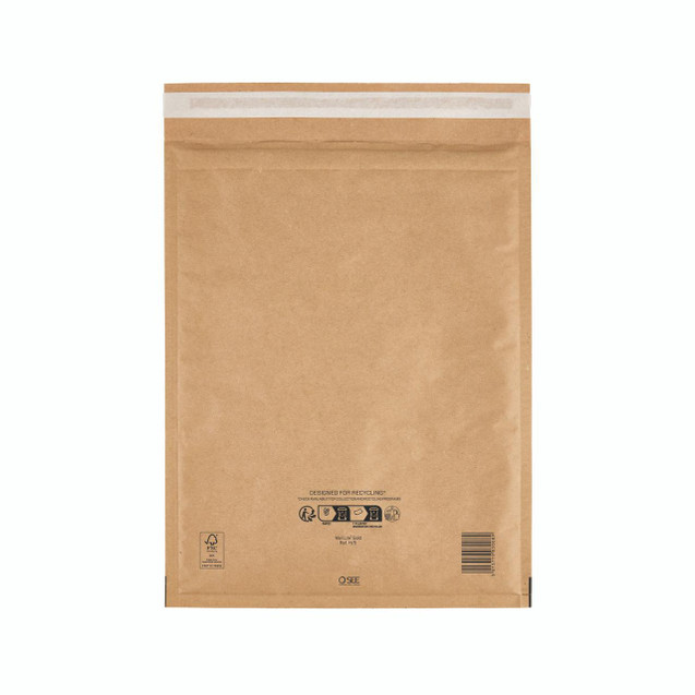 CW Office Bubble Lined BAG Gold 270X360 PK50, kraft paper padded mailing bag with bubble lining for secure packing and shipping.
