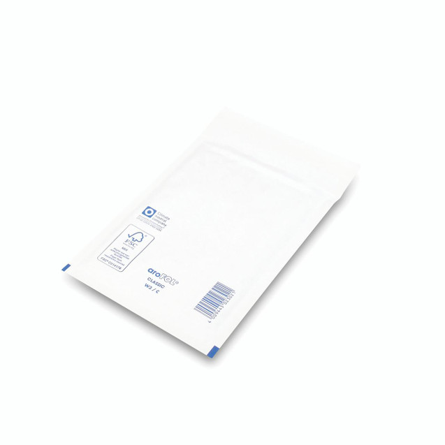 CW Office Bubble Env Size 3 WHT PK100, white bubble envelopes for office mailing and packaging.