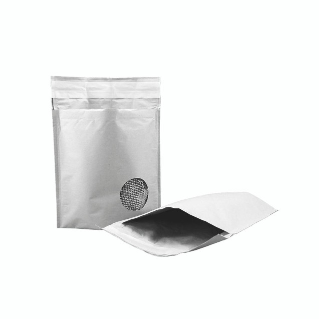 CW Office Gosecure Honeycomb Env K7 WHT PK100, white protective honeycomb environmental security pouch with circular mesh window.