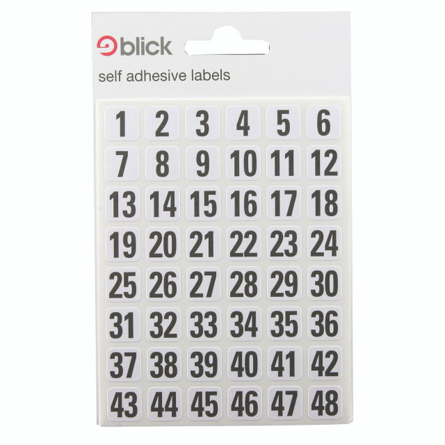CW Office Blick 00-99 WHT/BLK Label BAG, self-adhesive number labels in white and black for organizational purposes.
