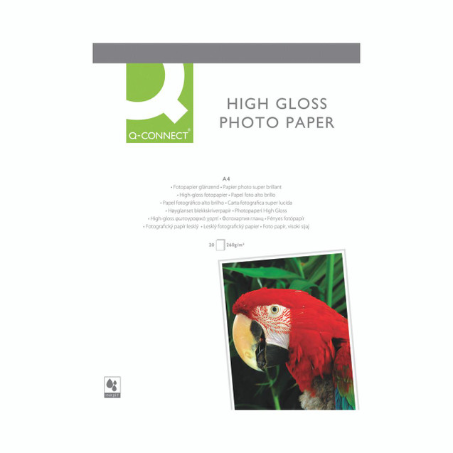 CW Office Qconct High Gloss Photo Paper A4, white 260gsm, 20 sheets for high-resolution photo printing.
