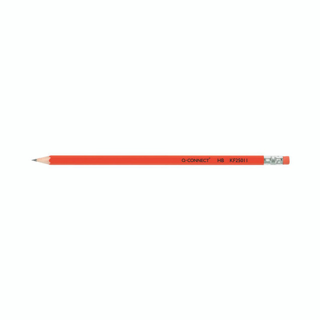 CW Office Q-Connect Rtip Hb Office Pencil P12, red hb wooden office pencil with eraser and silver metal ferrule.