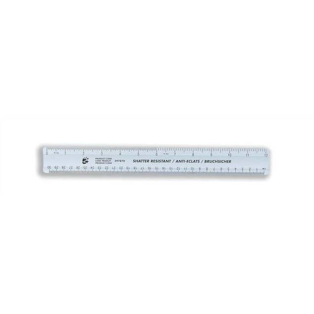 CW Office Ruler Shatter-Resistant 300MM PK10, clear plastic measuring ruler with marked centimeter and millimeter increments.
