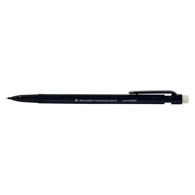 CW Office Mhcl Pencil RETR+0.7MM Lead BLK PK10, image of a black mechanical pencil with a white eraser and a clip.