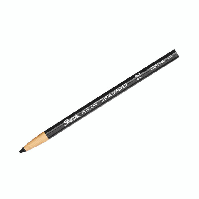 CW Office Sharpie China Marker Black PK12, black china marker with peel-off cap and wood casing for writing on non-porous surfaces.