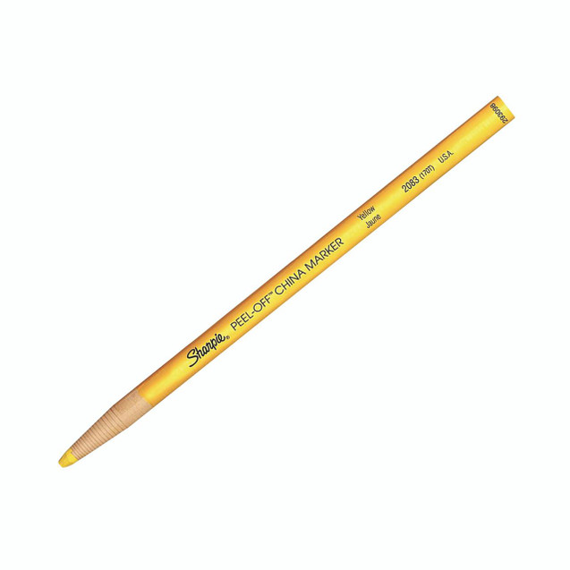 CW Office Sharpie China Marker Yellow PK12, yellow wax pencil with a wooden tip for marking on various surfaces.