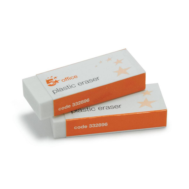 CW Office Plastic Eraser Paper Sleeve PK10, white eraser with orange and white packaging featuring star designs.