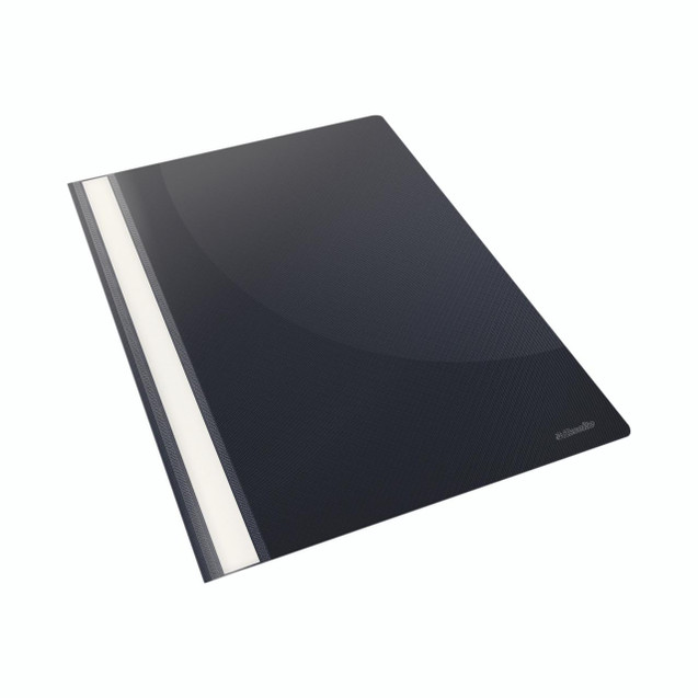 CW Office Esselte Report File PP A4 BLK PK25, black A4-sized report files with a sturdy design and side tabs for organization.