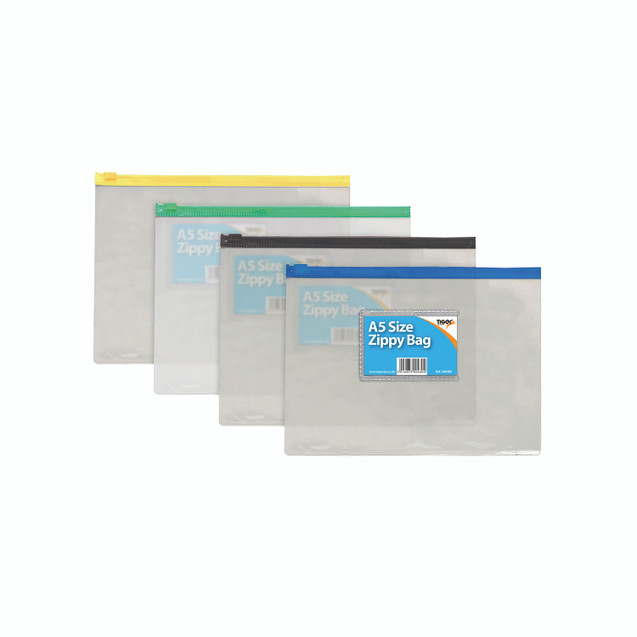 Colour Plastic Zip Bags Clr A5 PK12