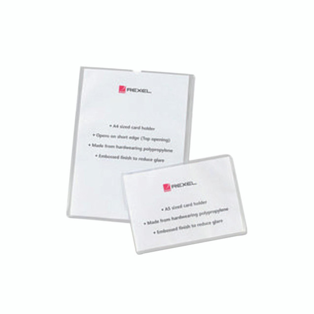 CW Office Rexel Card Holders A4 Clear PK25, transparent A4-sized card holders for organizing and protecting cards or documents.