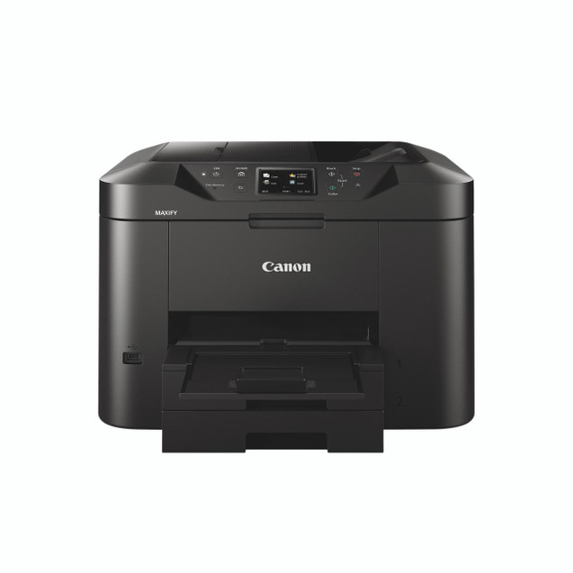 CW Office Canon MB2750 MFC Inkjet Printer, black multifunctional printer with touchscreen display and paper tray.